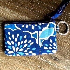 Vera Bradley  blue and white floral zip ID case keychain card holder